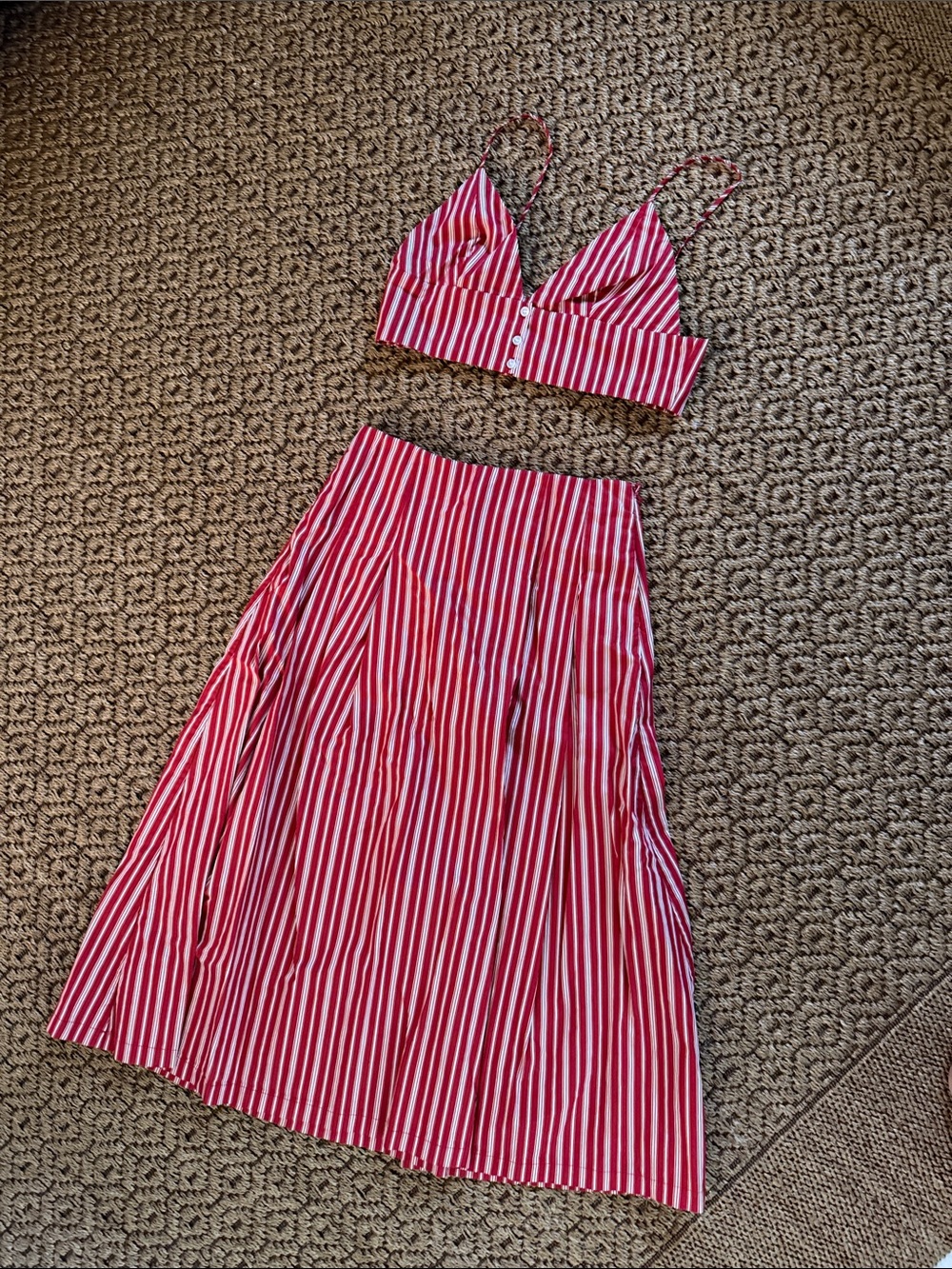 Zara Red and White Striped Two-Piece Skirt Set